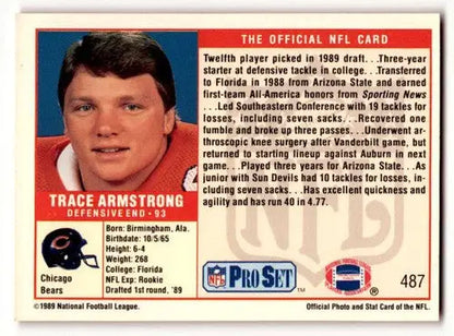 Original gloss Trace Armstrong Chicago Bears football card displayed in 1989 Pro Set NM