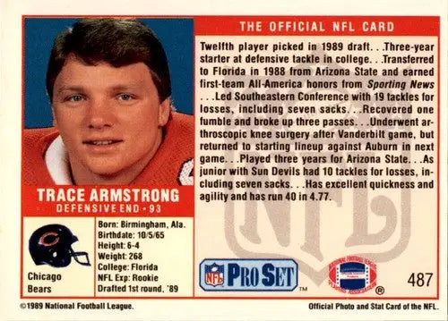 Original gloss of Trace Armstrong football card from 1989 Pro Set #487