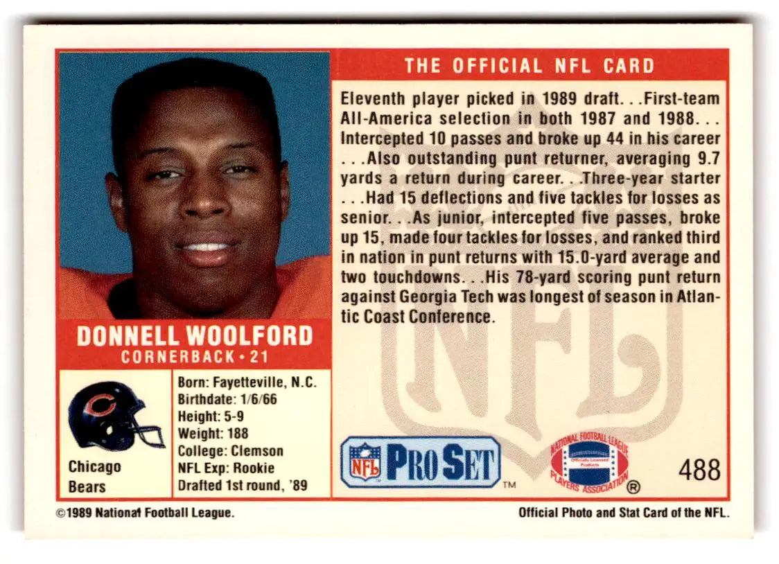 1989 Pro Set #488 Donnell Woolford - Football Card Single