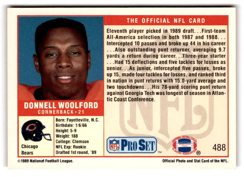 1989 Pro Set #488 Donnell Woolford - Football Card Single