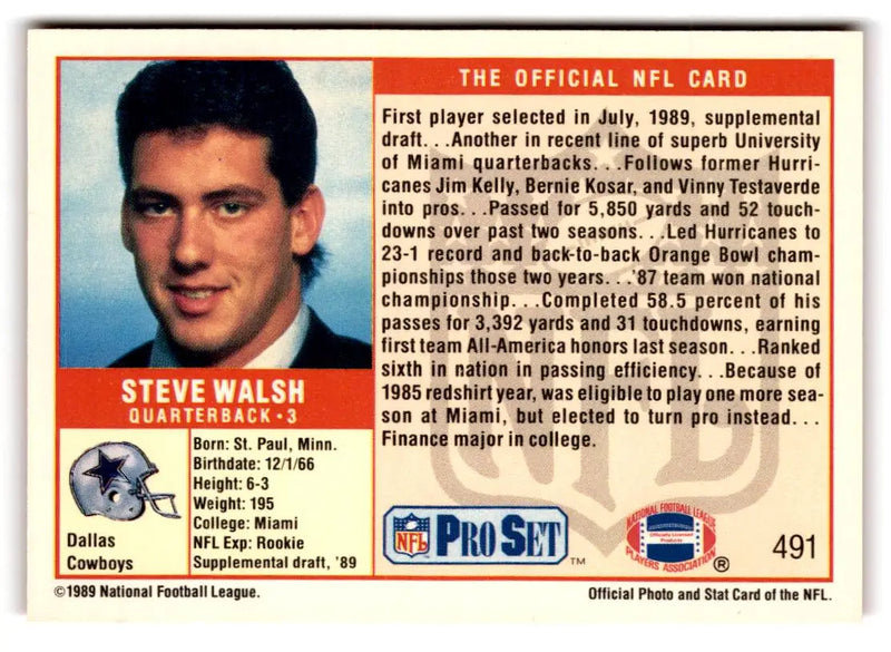 1989 Pro Set #491 Steve Walsh - Football Card Single