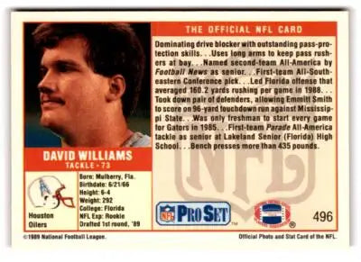 David Williams football card from 1989 Pro Set Houston Oilers collectible
