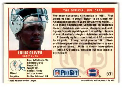Vintage NFL Louis Oliver football trading card from 1989 Pro Set #501