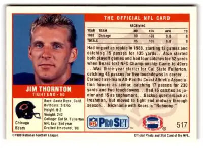 1989 Pro Set Jim Thornton Chicago Bears football card for NFL collectors