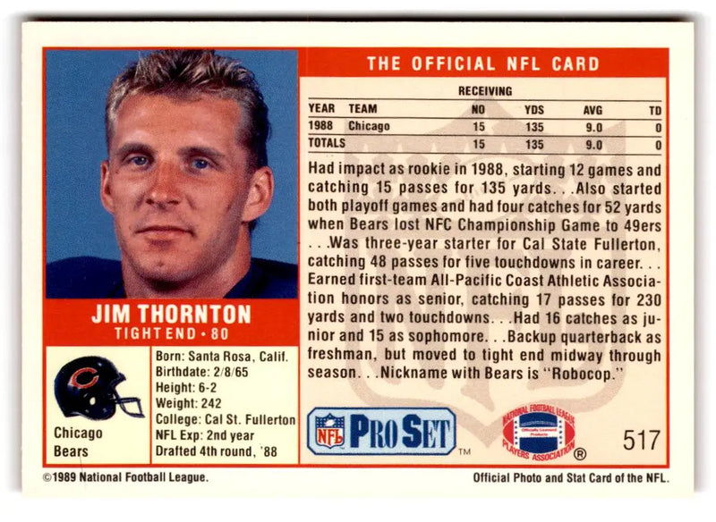 1989 Pro Set #517 Jim Thornton - Football Card Single