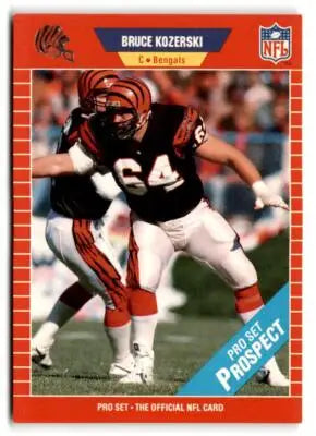 1989 Pro Set Bruce Kozerski Cincinnati Bengals football card with red border and PRO SET banner
