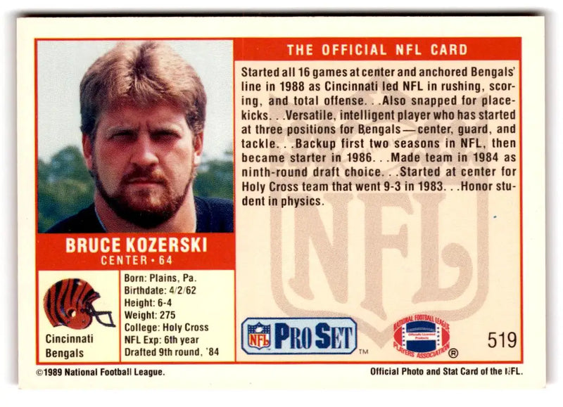 1989 Pro Set #519 Bruce Kozerski - Football Card Single