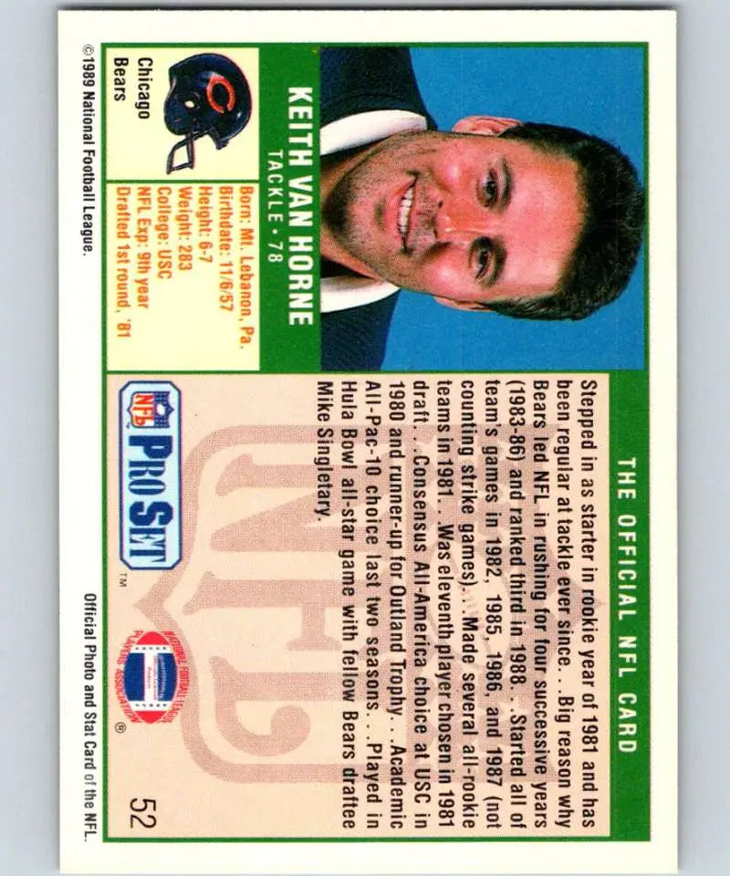 1989 Pro Set #52 Keith Van Horne EX Excellent RC Rookie Chicago Bears Football Card - Football Card Single