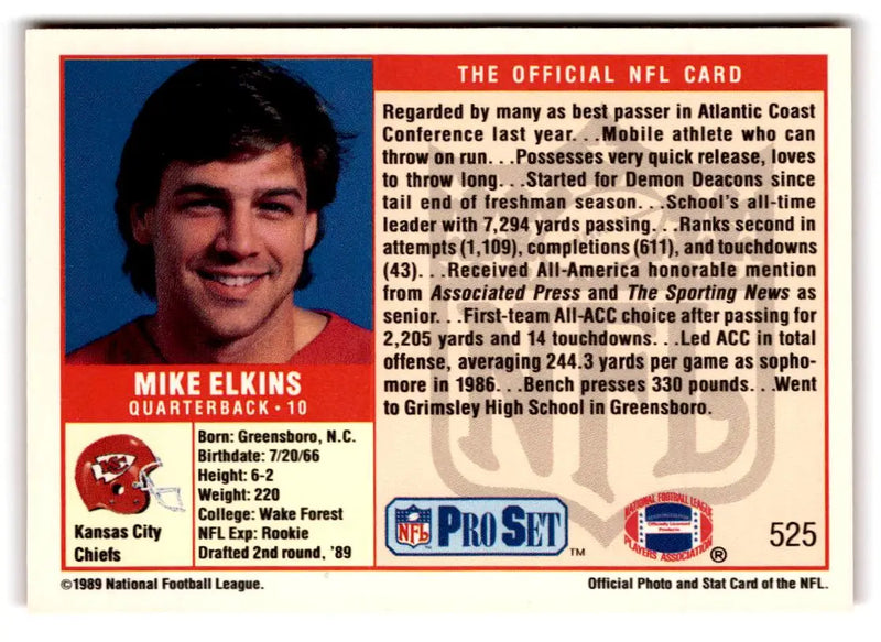 1989 Pro Set #525 Mike Elkins - Football Card Single