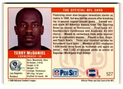 Vintage NFL football card of Terry McDaniel from 1989 Pro Set Los Angeles Raiders