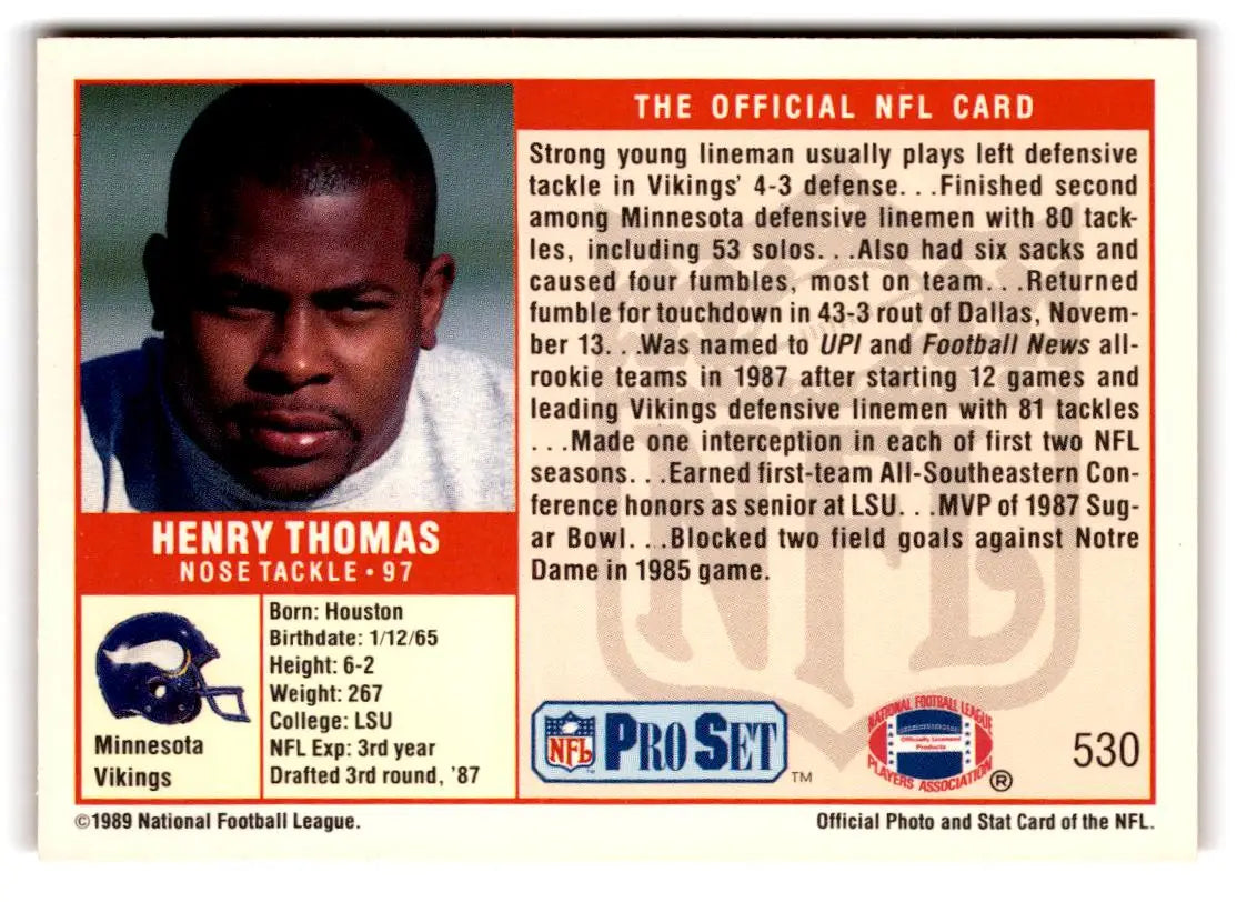 1989 Pro Set #530 Henry Thomas - Football Card Single