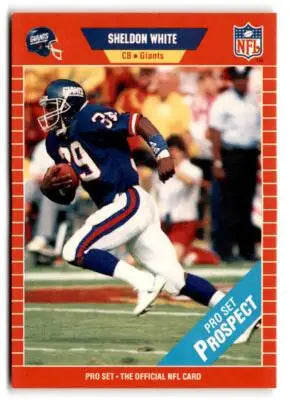 Vintage football trading card of Sheldon White from 1989 Pro Set York Giants