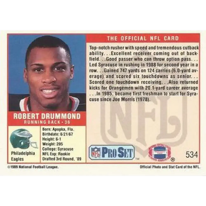 1989 Pro Set #534 Robert Drummond NM-MT Philadelphia Eagles Football Card