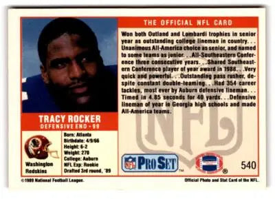 1989 Pro Set Tracy Rocker football card #540 showcasing Tracy Rocker in collectible condition