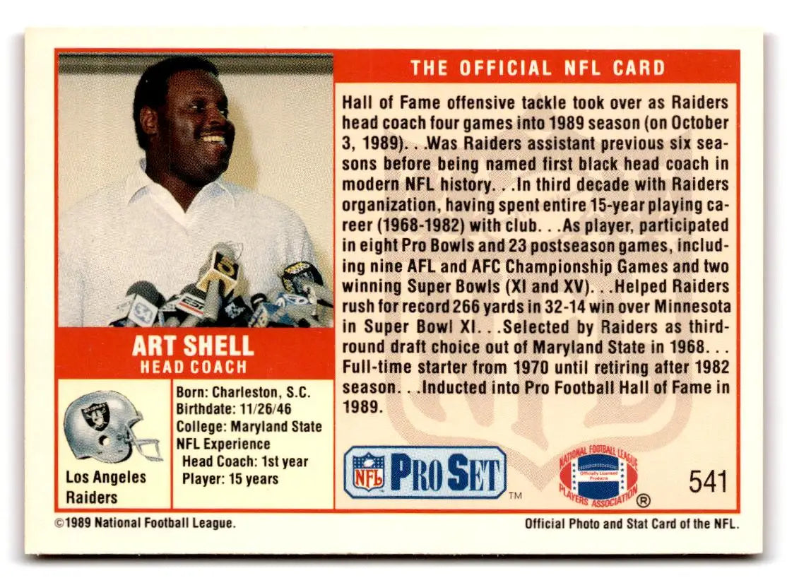 1989 Pro Set #541 Art Shell - Trading Card