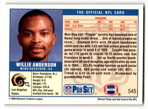Original gloss 1989 Pro Set Flipper Anderson football card LA Rams RC Rookie