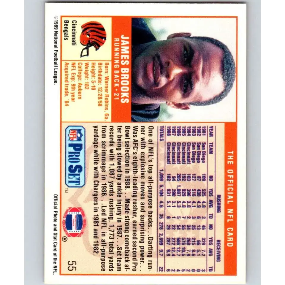 1989 Pro Set #55 James Brooks NM-MT Cincinnati Bengals Football Card - Football Card Single