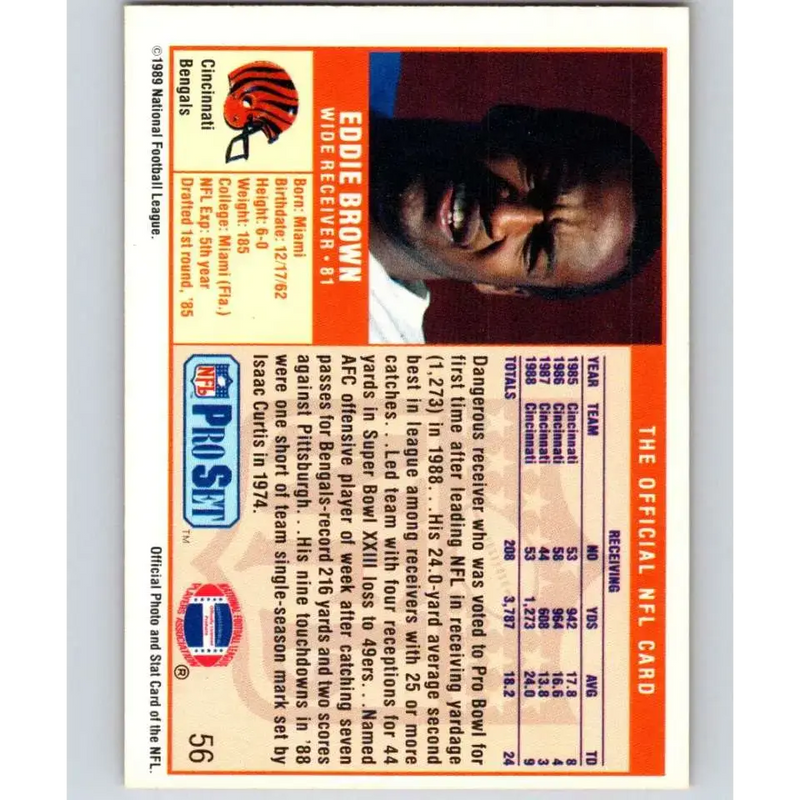 1989 Pro Set #56 Eddie Brown NM-MT Cincinnati Bengals Football Card - Football Card Single