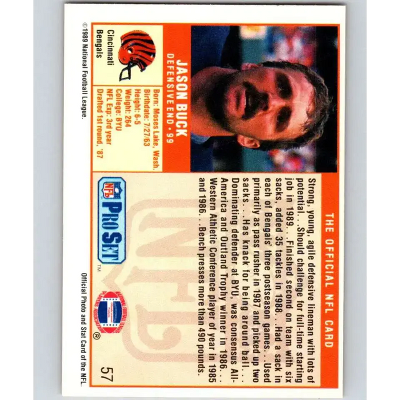 1989 Pro Set #57 Jason Buck NM-MT RC Rookie Cincinnati Bengals Football Card - Football Card Single
