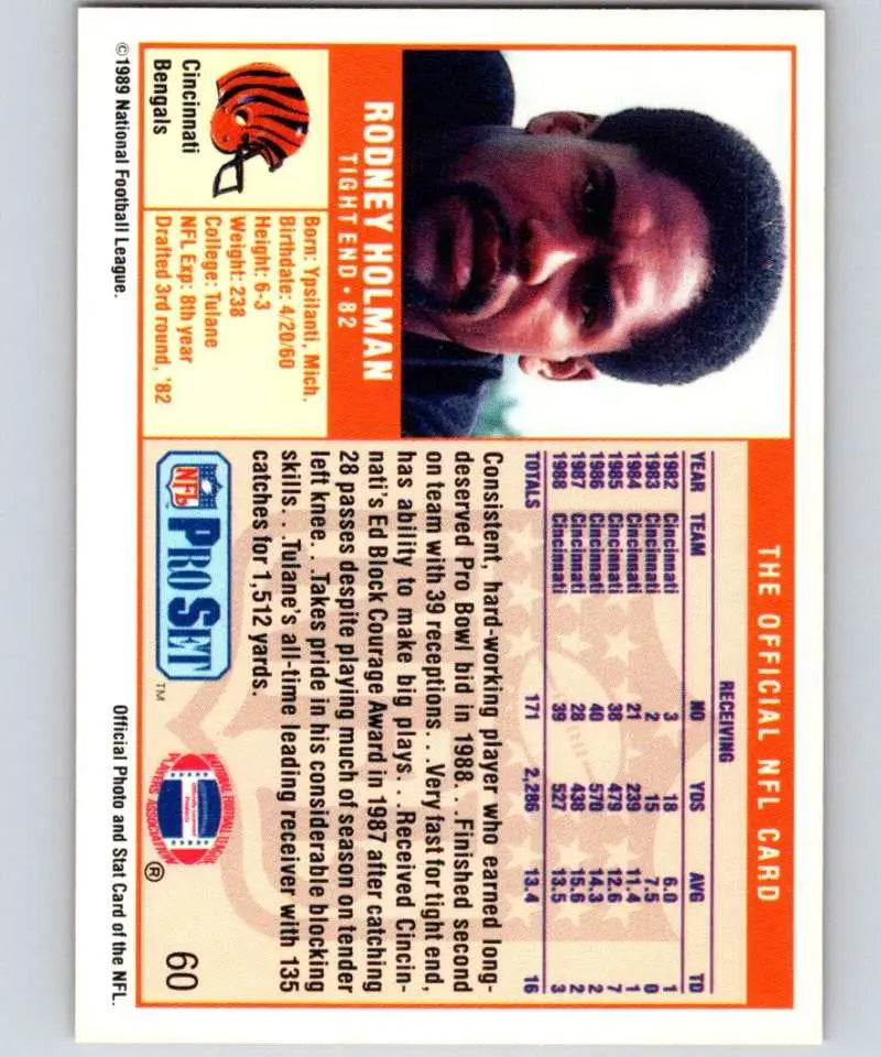 1989 Pro Set #60 Rodney Holman EX Excellent RC Rookie Cincinnati Bengals Football Card - Football Card Single