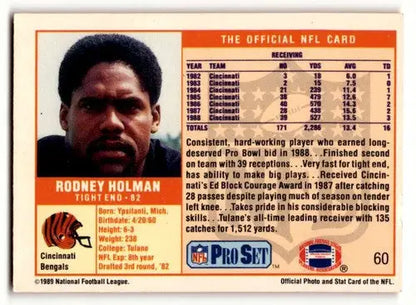 1989 Pro Set 60a Rodney Holman Cincinnati Bengals football card with original gloss
