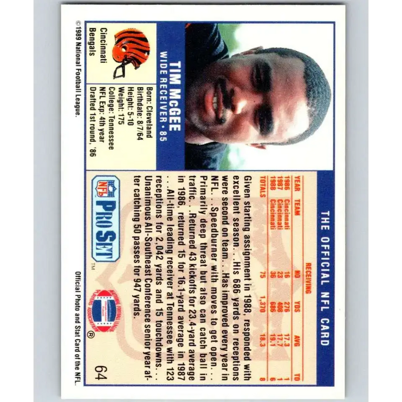 1989 Pro Set #64 Tim McGee NM-MT Cincinnati Bengals Football Card - Football Card Single