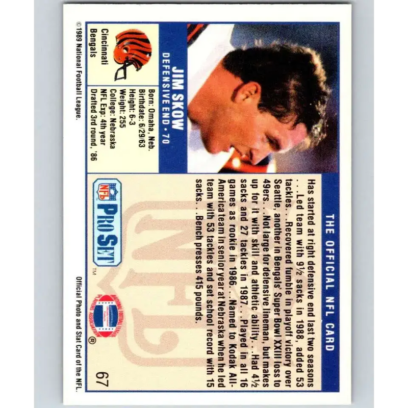 1989 Pro Set #67 Jim Skow NM-MT Cincinnati Bengals Football Card - Football Card Single