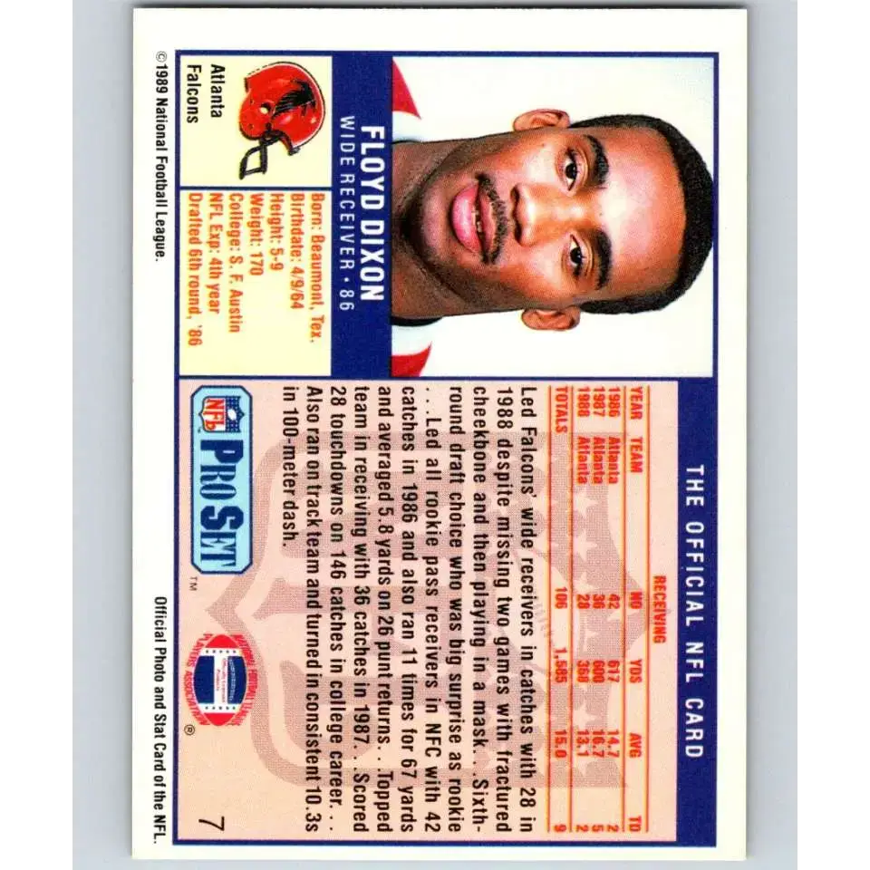1989 Pro Set #7 Floyd Dixon NM-MT Atlanta Falcons Football Card - Football Card Single