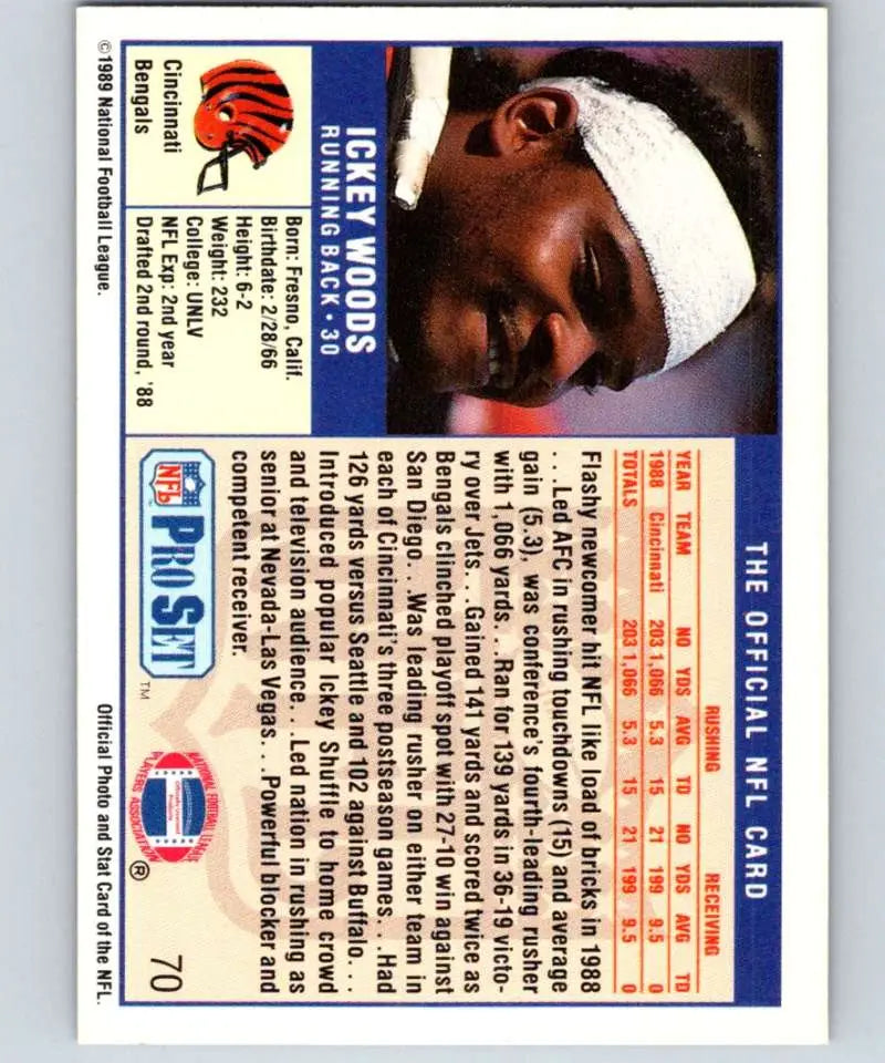 1989 Pro Set #70 Ickey Woods EX Excellent RC Rookie Cincinnati Bengals Football Card - Football Card Single