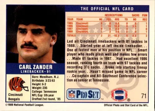 Original gloss of Carl Zander football card from 1989 Pro Set #71 ID:45508