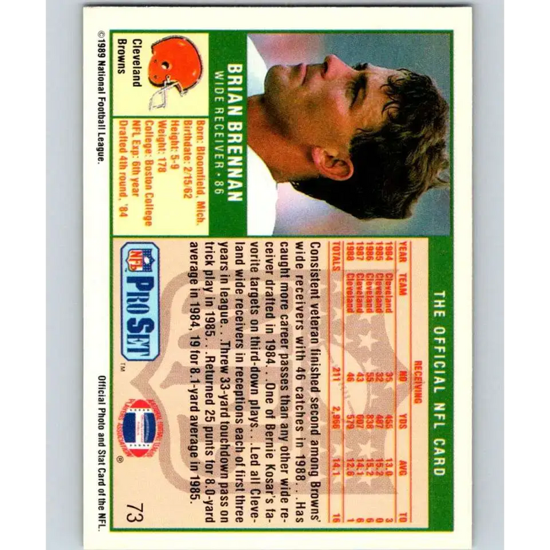 1989 Pro Set #73 Brian Brennan NM-MT Cleveland Browns Football Card - Football Card Single