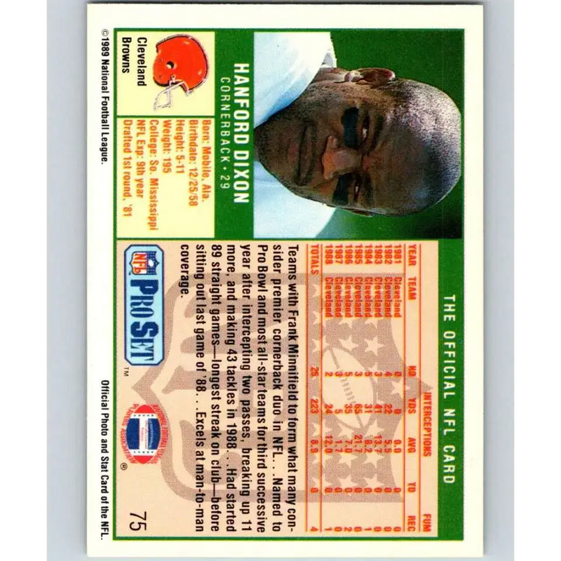 1989 Pro Set #75 Hanford Dixon NM-MT Cleveland Browns Football Card - Football Card Single