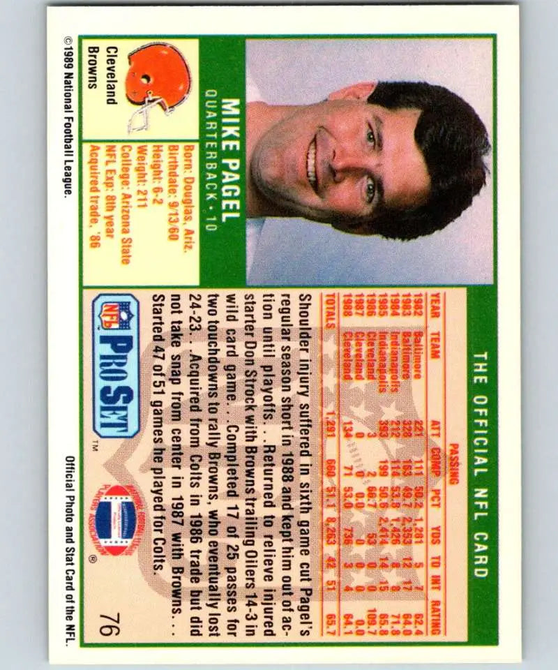 1989 Pro Set #76 Mike Pagel EX Excellent Cleveland Browns Football Card - Football Card Single