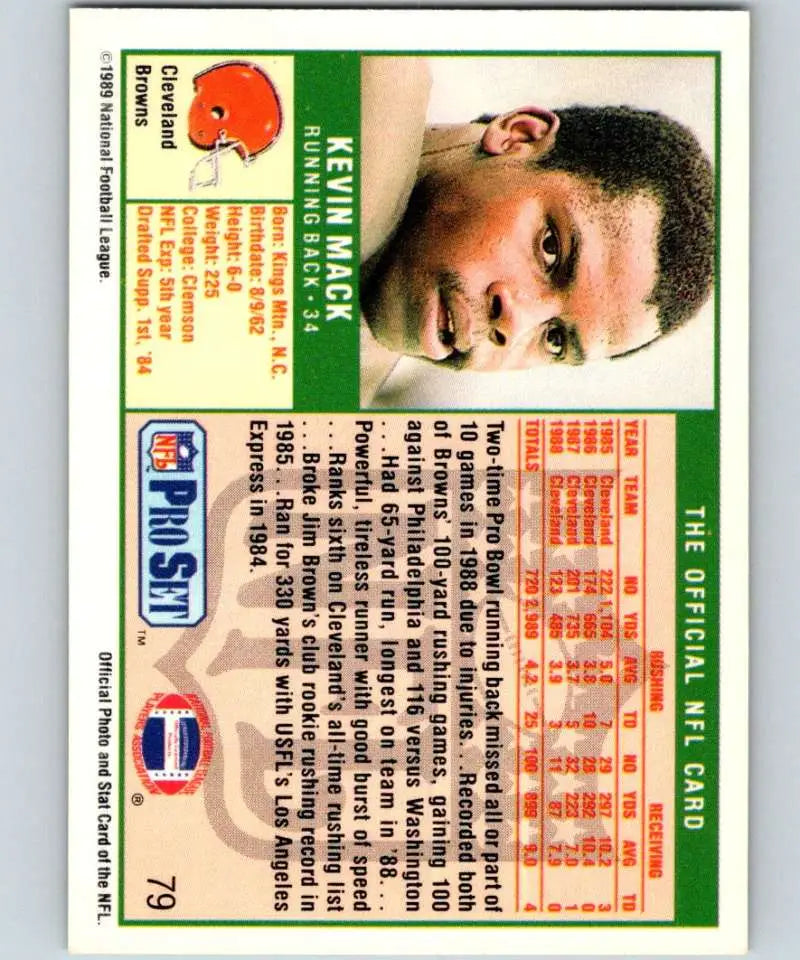 1989 Pro Set #79 Kevin Mack EX Excellent Cleveland Browns Football Card - Football Card Single