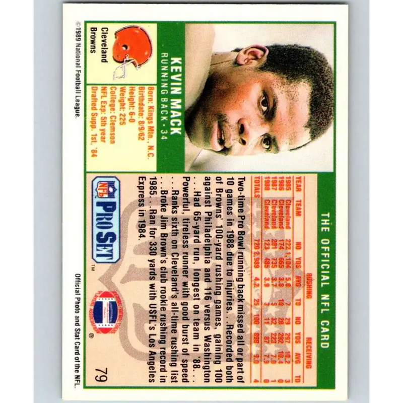 1989 Pro Set #79 Kevin Mack NM-MT Cleveland Browns Football Card - Football Card Single