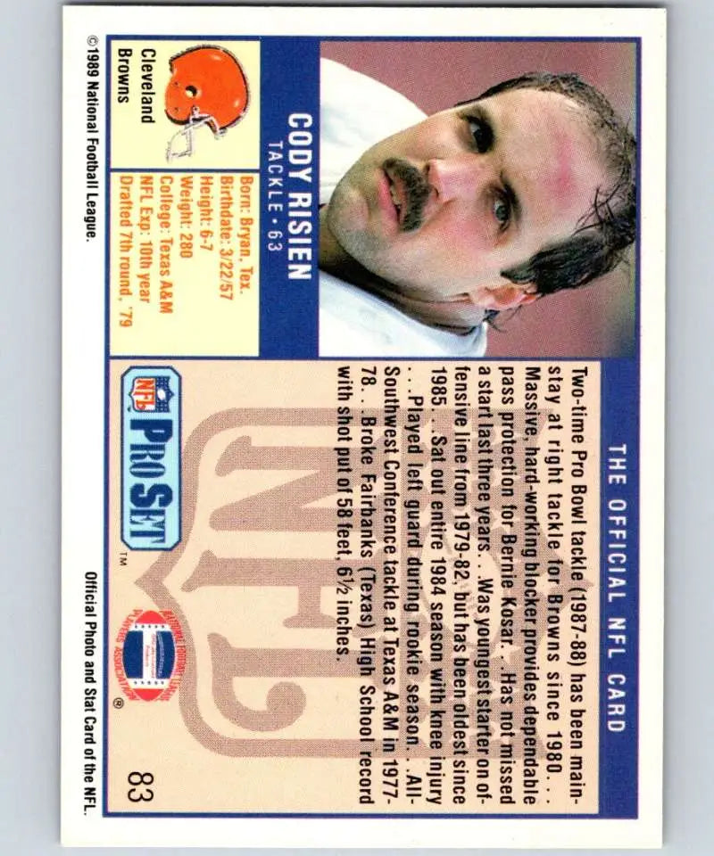 1989 Pro Set #83 Cody Risien EX Excellent Cleveland Browns Football Card - Football Card Single