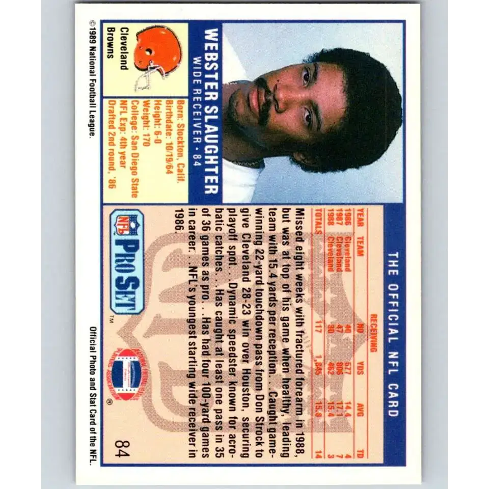 1989 Pro Set #84 Webster Slaughter NM-MT Cleveland Browns Football Card - Football Card Single