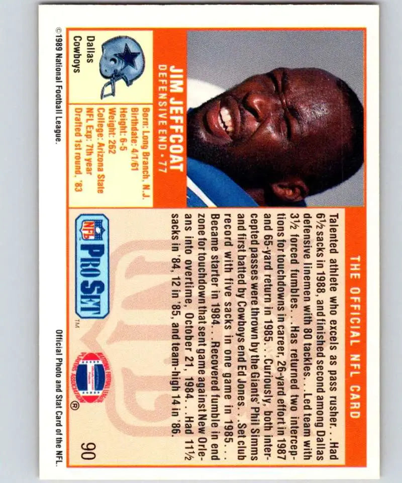 1989 Pro Set #90 Jim Jeffcoat EX Excellent Dallas Cowboys Football Card - Football Card Single