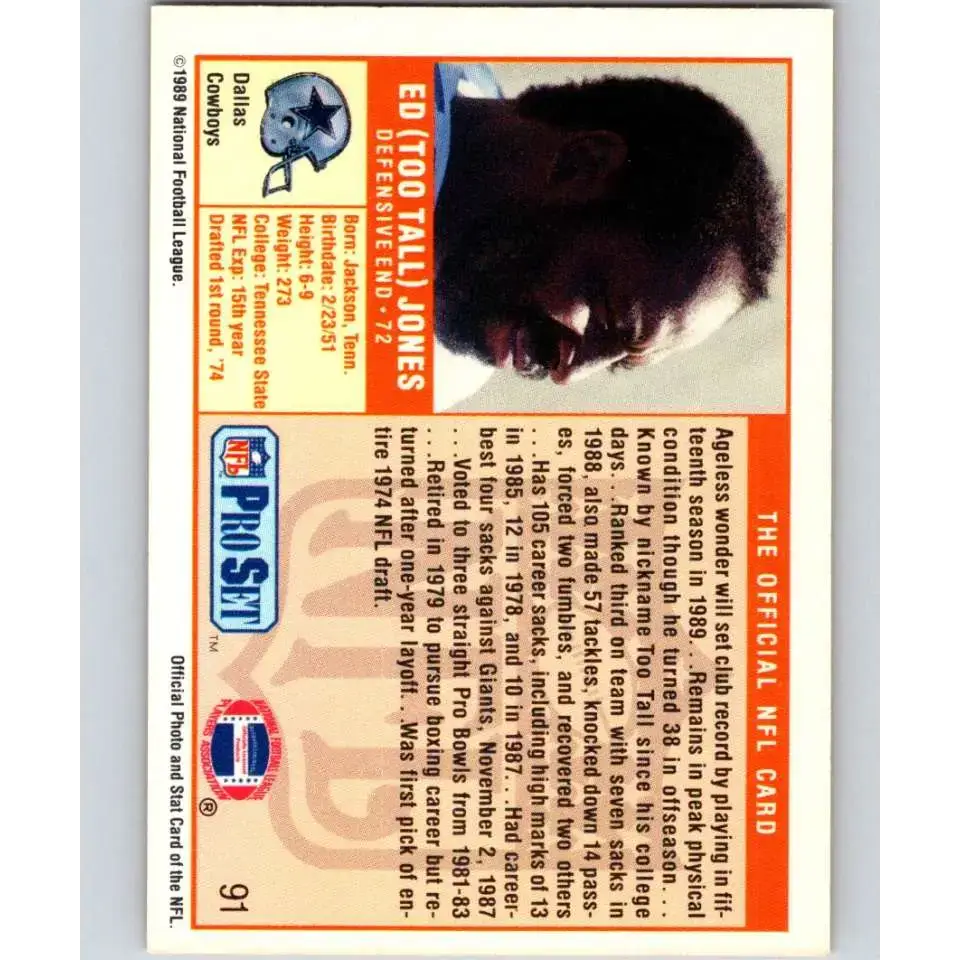 1989 Pro Set #91 Ed Too Tall Jones NM-MT Dallas Cowboys Football Card