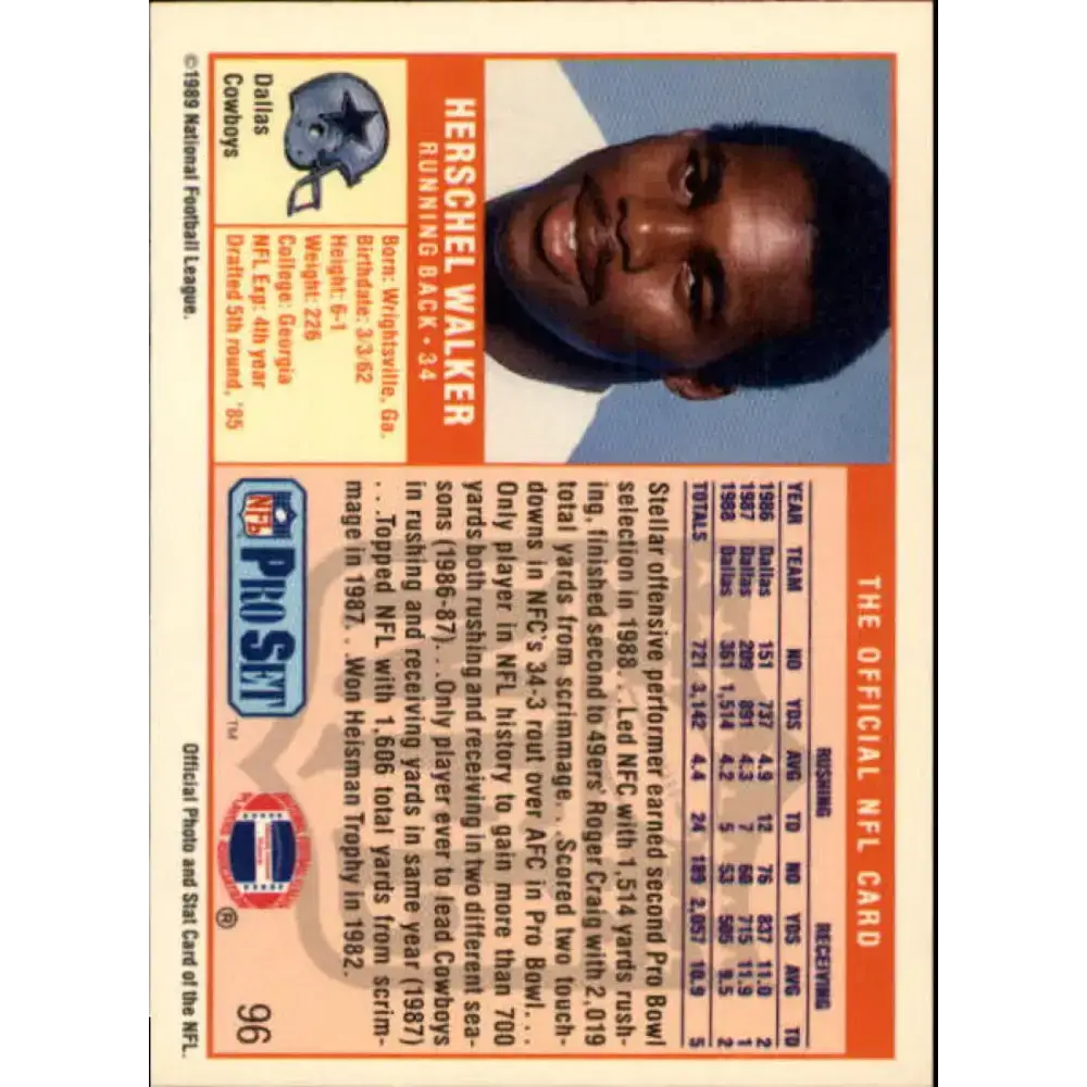 1989 Pro Set #96 Herschel Walker NM-MT Dallas Cowboys Football Card
