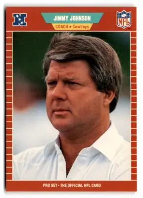 Vintage NFL Pro Set football card featuring Jimmy Johnson of the Dallas Cowboys