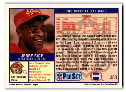 Football Jerry Rice 1989 Pro Set card featuring San Francisco 49ers wide receiver