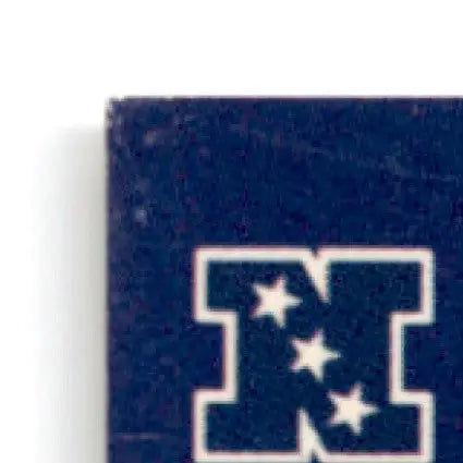 Blue rectangular magnet with white N and stars, featuring football Jerry Rice memorabilia