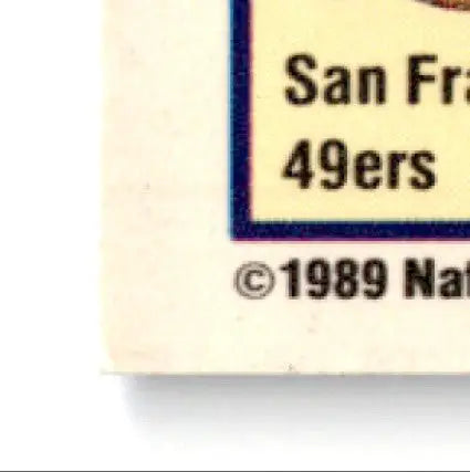 Corner of a 1989 Pro Set Football Jerry Rice trading card featuring San Francisco 49ers