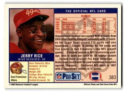 1989 Pro Set Football Jerry Rice #383 San Francisco 49ers - Trading Card