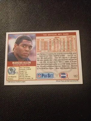 1989 Pro Set - Marcus Allen #182. Raiders. NFL. NRMT+ - Football Card Single