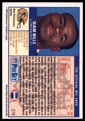 1989 Pro Set Sam Mills 274 New Orleans Saints
