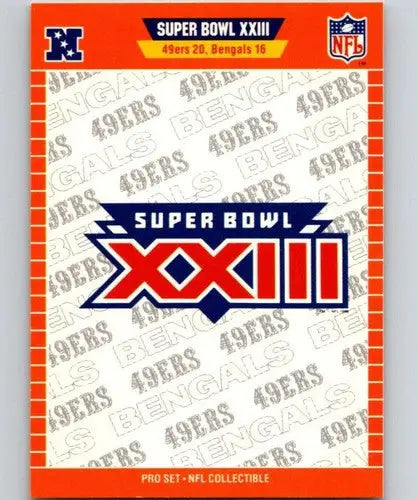Super Bowl XXIII collectible card from 1989 Pro Set Super Bowl Logos series