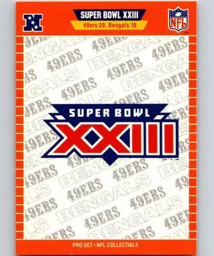 Super Bowl XXIII collectible card from 1989 Pro Set Super Bowl Logos series