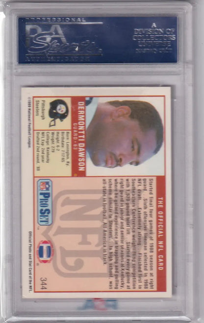 Graded 1989 Proset Auto #344 Demontti Dawson PSA/DNA football card Pittsburgh Steelers